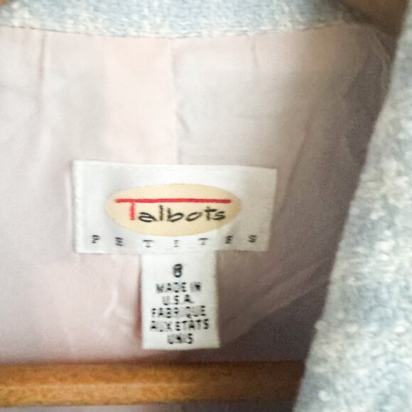 Talbots Vintage Pastel Blue White Check Plaid Print Cropped Blazer 6 - Picture 3 of 5